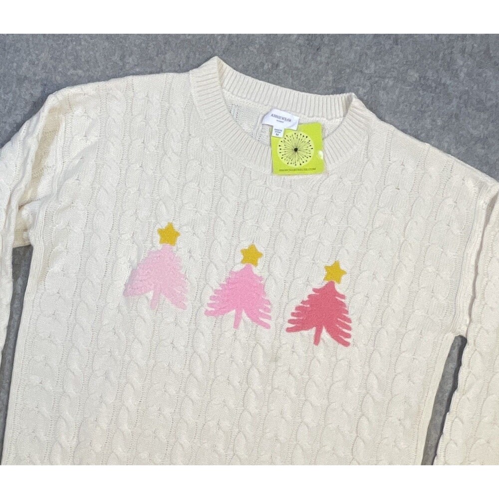 ANNIEWEAR Christmas Tree Farm Sweater Cream/White Women's Medium